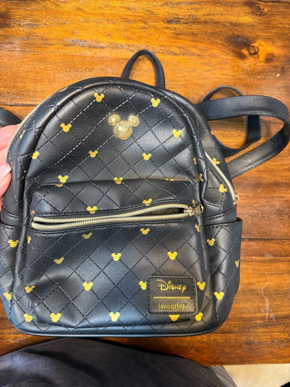 Loungefly Black Mini Backpack with Gold Mickey Icons